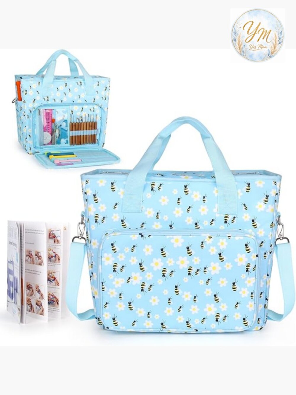 Large Crochet Bag with Beginner Books, Yarn Storage Organizer, Knitting Travel